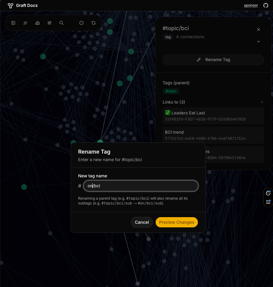 Enter a new tag name in the rename dialog