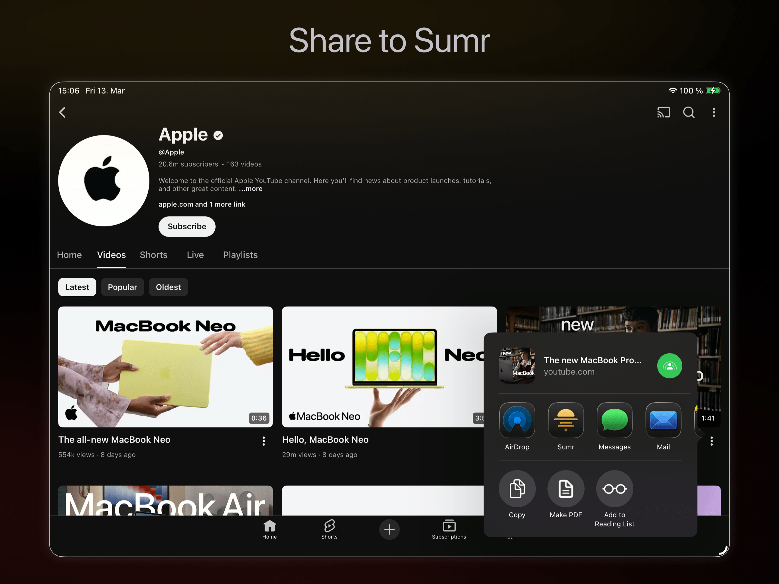 Share to Sumr on iPad