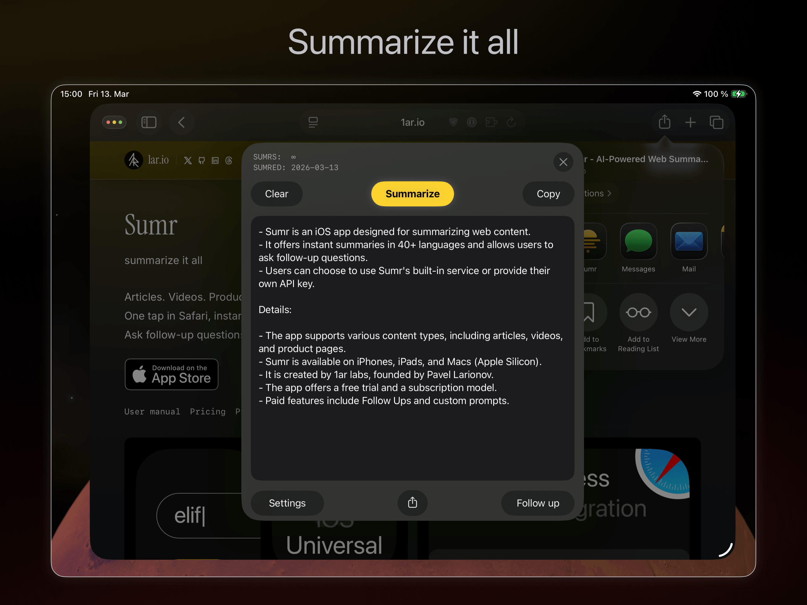Summarize on iPad
