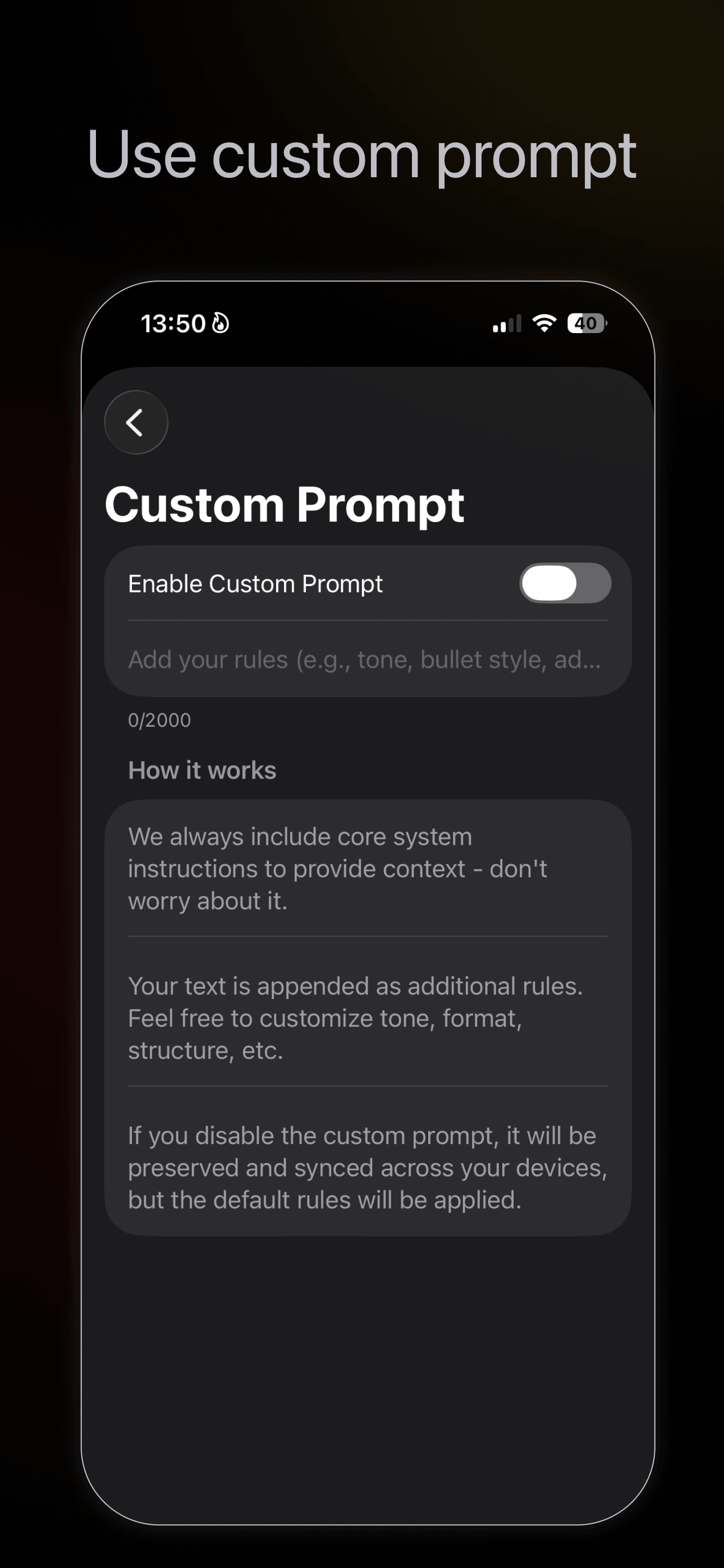 Custom prompts